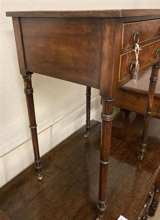 A Regency mahogany two drawer work table, fitted two small drawers, width 48cm, depth 40cm, height 73cm